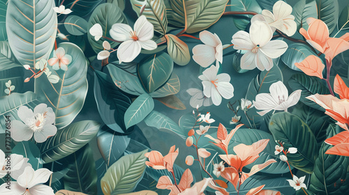 Pastel botanical canvas  where florals and leaves unite in designs that celebrate the serene aspects of nature s beauty.
