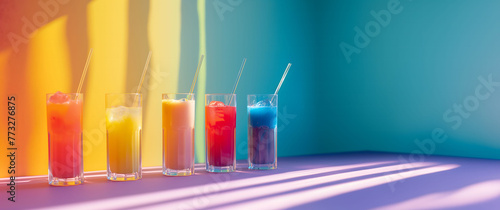 Colorful Lights Background with Refreshing Drink and Fruit Garnish. Ai generative.