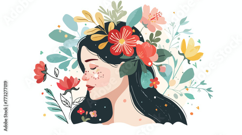 Vector illustration of a tender girl with flowers in