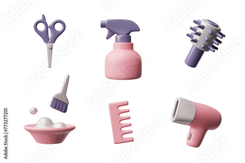 3D icons of hairdresser's tools on a white background.