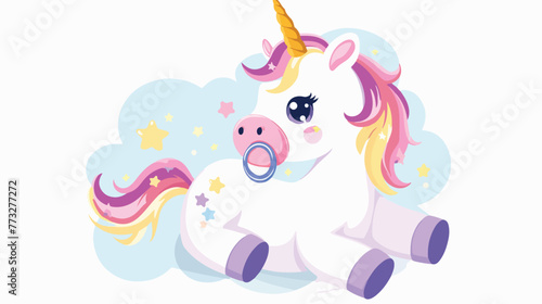 Vector illustration of cute baby unicorn with pacifie