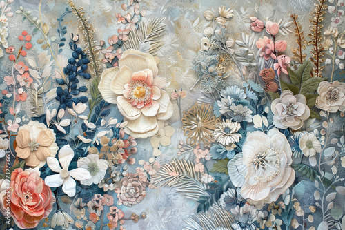 Wallpaper Mural Pastel botanical tapestry, weaving together a variety of florals and foliage, showcasing nature's diversity in soft tones. Torontodigital.ca