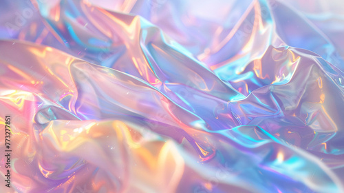 Pastel holographic universe with ethereal 3D forms, illuminated by soft light, blending reality with abstract art.