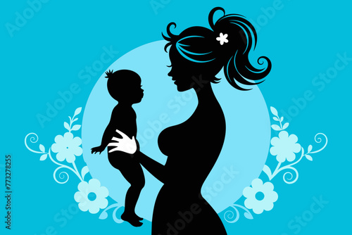 Silhouette  Mother and beautiful baby happy mother themes