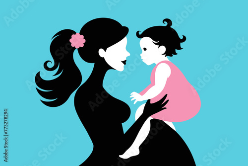 Silhouette  Mother and beautiful baby happy mother themes