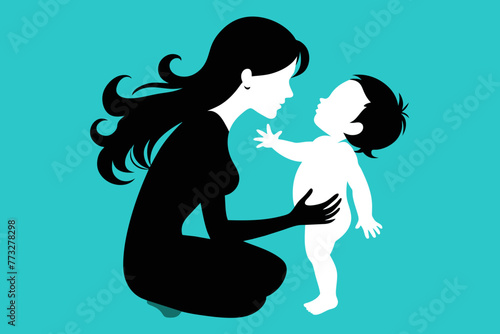 Silhouette Mother and beautiful baby happy mother themes
