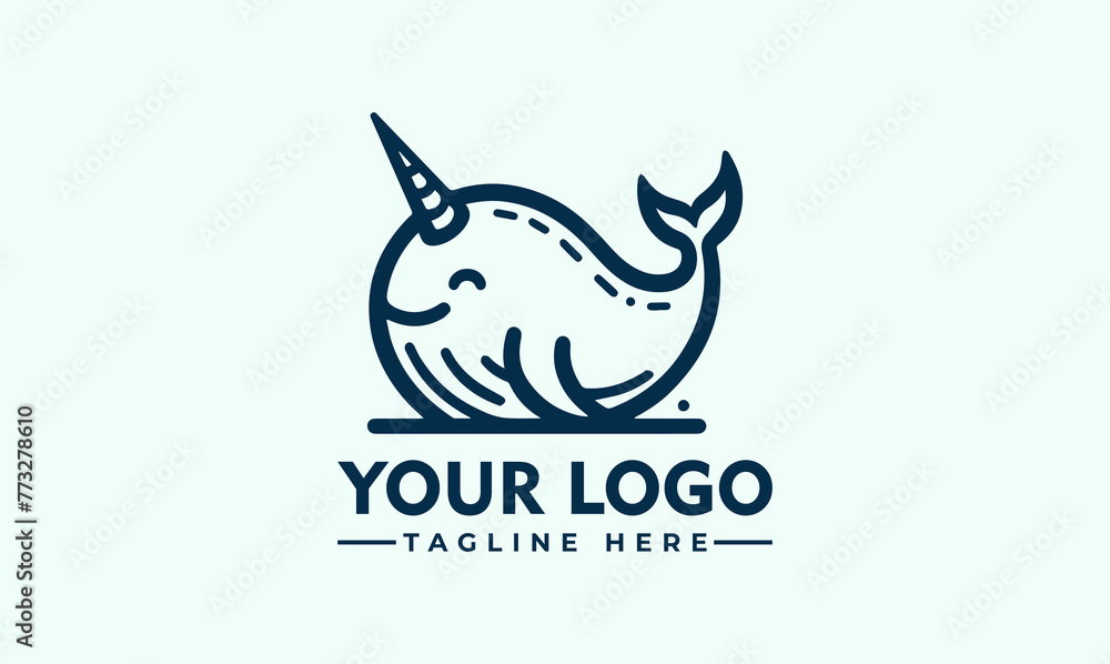 Narwhal Logo Cute Mascot Design for Various Brands and Companies Water Narwhal cartoon mascot design cetacean whale with horn vector illustration cute narwhal logo icon