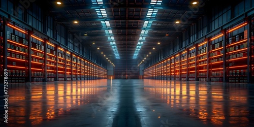 Large commercial warehouse with high shelves suitable for logistics and distribution companies. Concept Warehouse Space, Logistics, Distribution, Commercial Property, High Shelves
