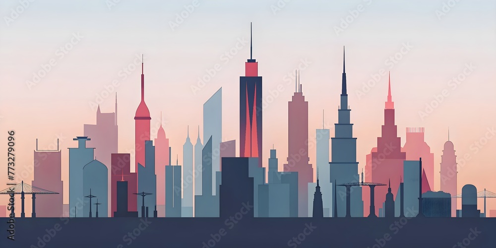 abstract colorful background with silhouette of skyscrapers