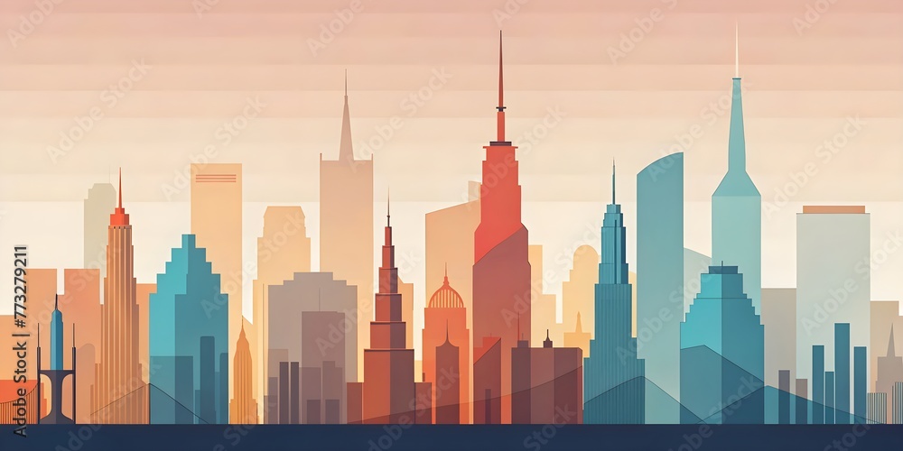 abstract colorful background with silhouette of skyscrapers