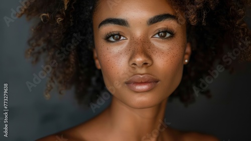 A woman with natural makeup, letting her beautiful skin take center stage. 