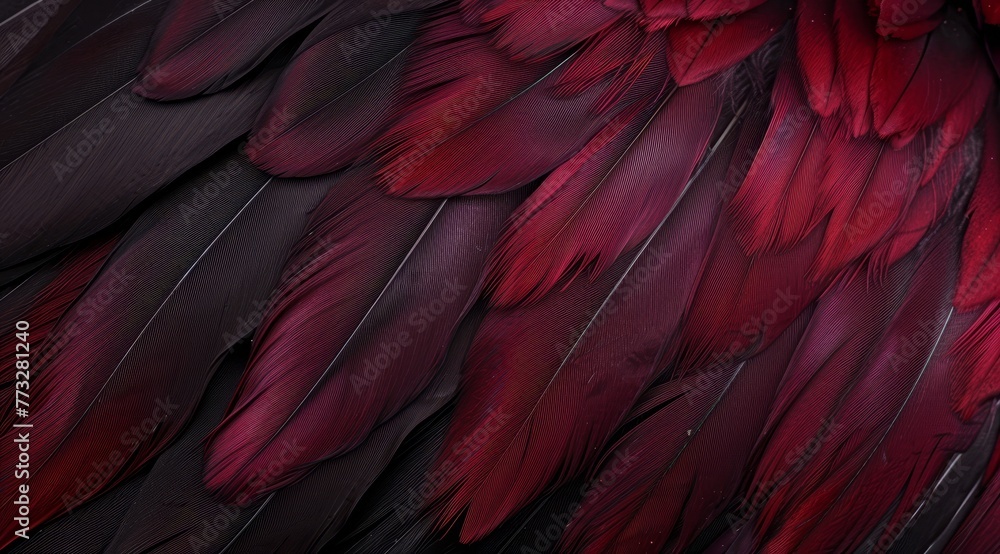 Fototapeta premium A tight shot of a bird's back displaying intermixed red and black feathers