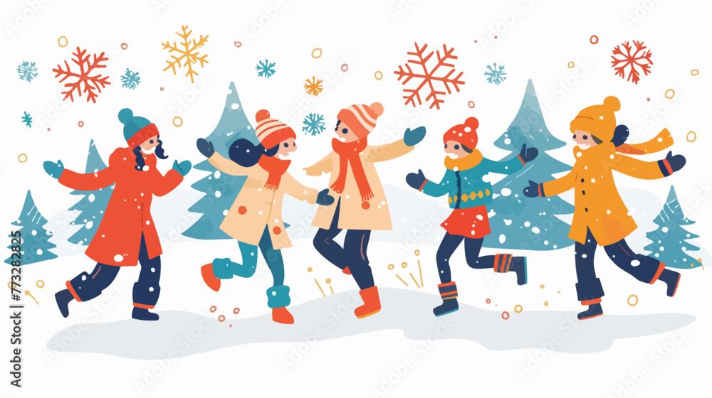 Winter play illustration vector on white background.