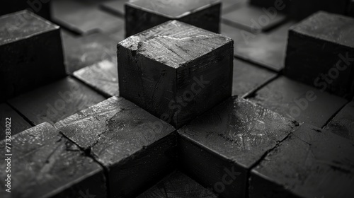 A pattern of 3D cubes. Abstract mosaic of black squares © Александр Лобач