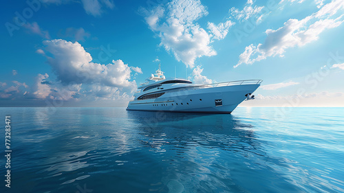 Luxury yacht on calm ocean waters under clear blue skies