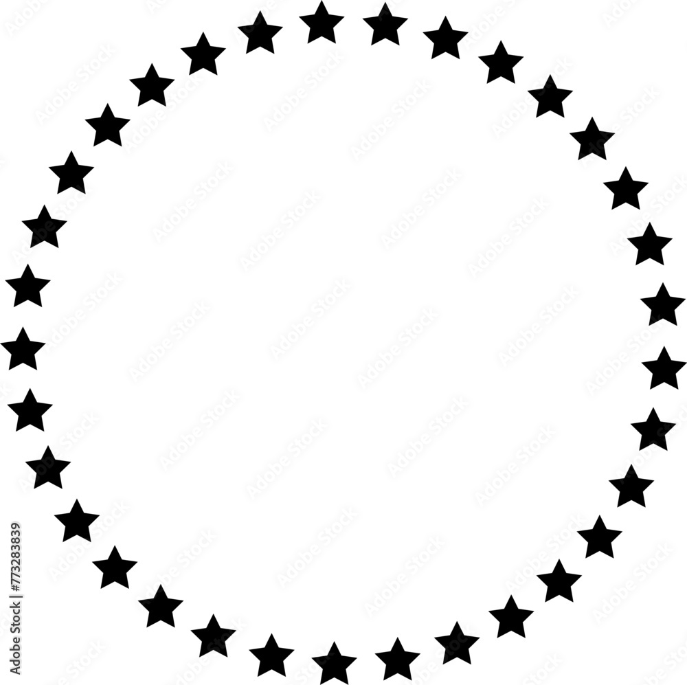 Fototapeta premium Stars arranged in a circle. Black star shape, circular frame, frame vector image