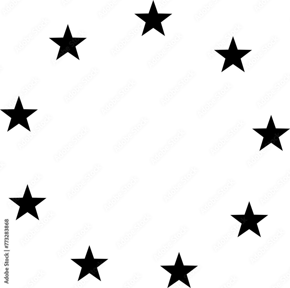 Stars arranged in a circle. Black star shape, circular frame, frame vector image Stars arranged in a circle. Black star shape, circular frame, frame vector image