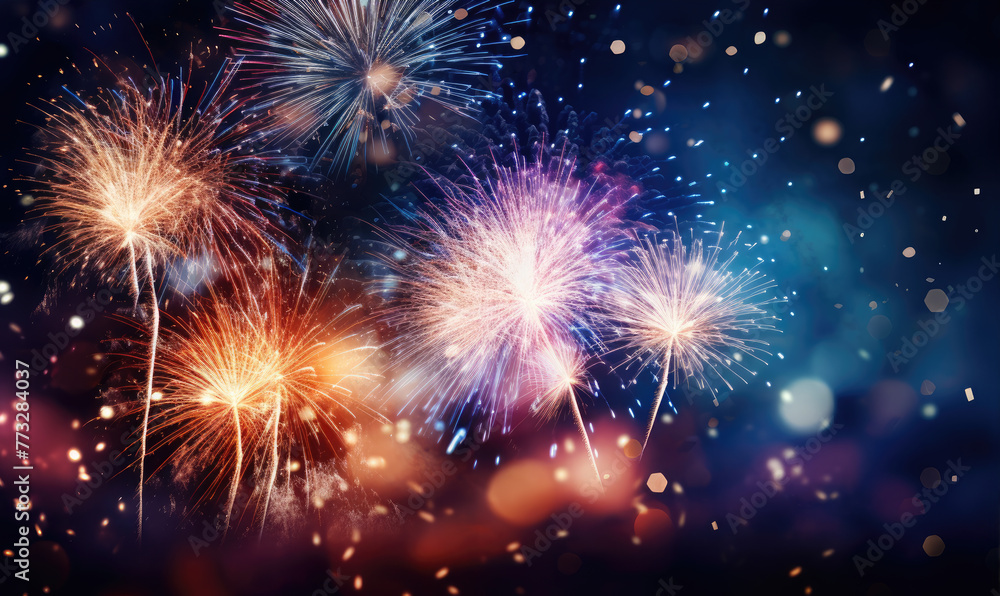 Happy New Year concept, glasses with sparkling champagne, amazing fireworks backgorund Happy New Year concept, glasses with sparkling champagne, amazing fireworks backgorund