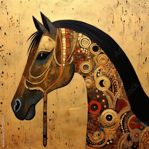 Real Horse in the Artwork Style of Gustav Klimt