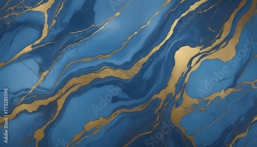 Cloudy luxury blue marble tile texture with gold veins pattern decorations photo