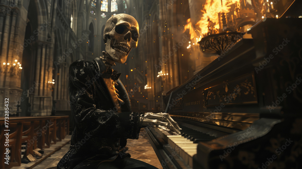 tuxedo skeleton playing piano 3