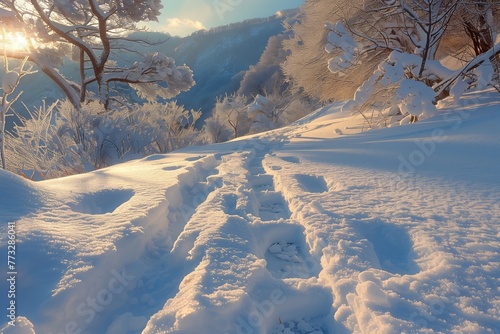 Winter wonderland with footsteps © gearstd