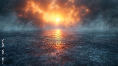  A large body of water with a radiant light emanating from its center