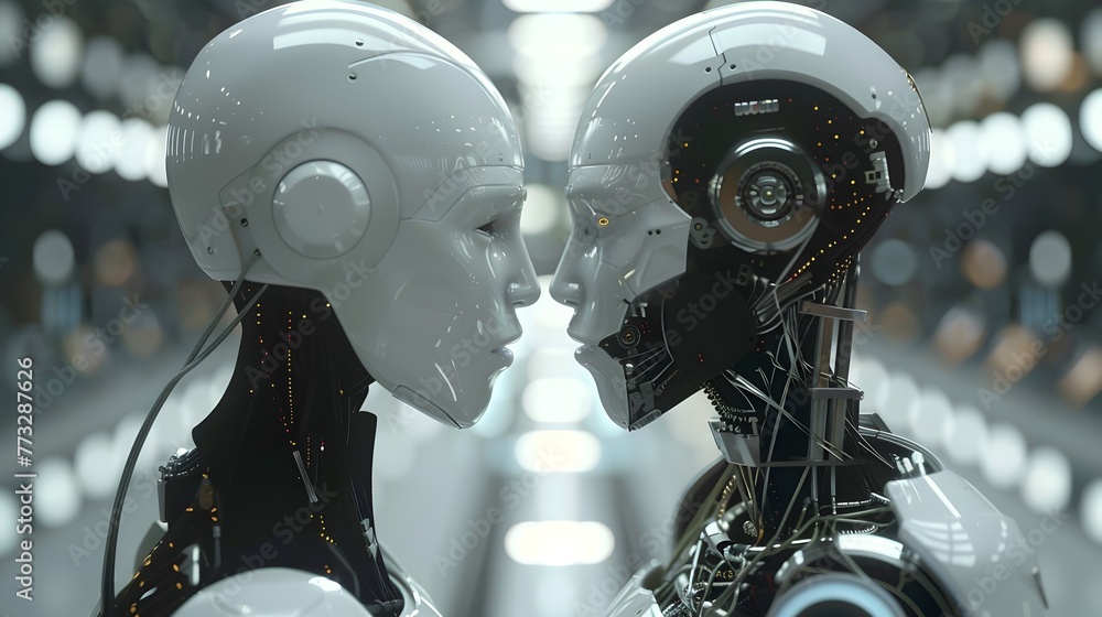 Fototapeta premium Futuristic Exchanging Algorithms and Empathy in a Complex Dialogue of Technology and Emotion