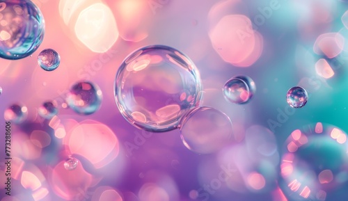  A collection of bubbles hovering above a blue, purple, and pink backdrop, teeming with numerous bubbles in the air
