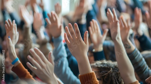 Excited Students Celebrating Lecture Breakthrough with Upraised Hands