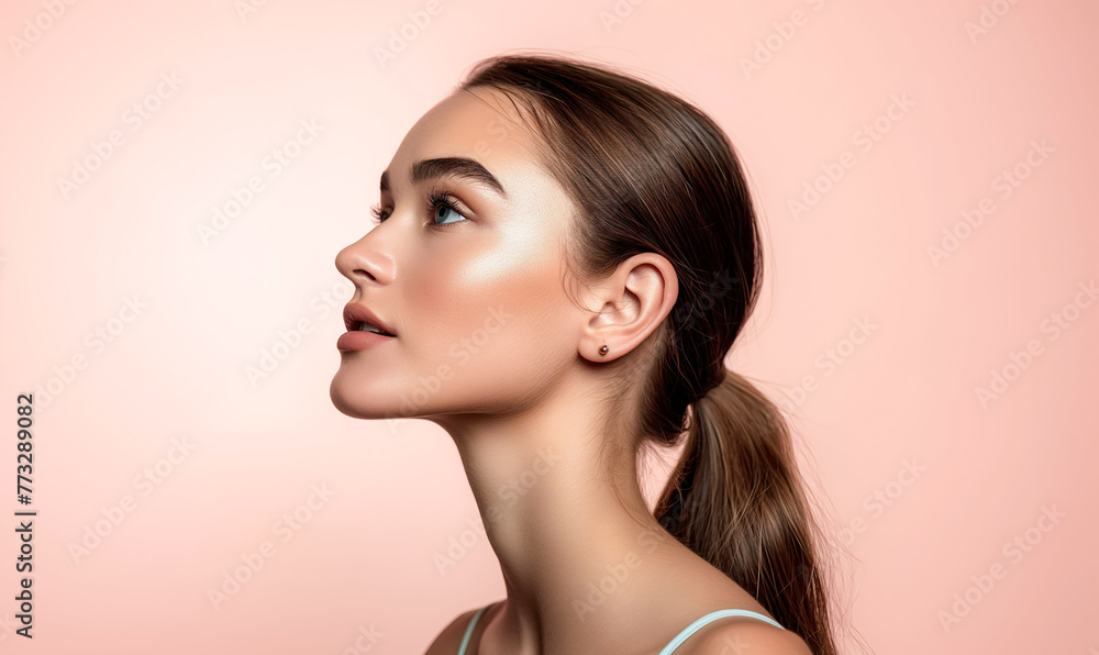 Profile of a model with perfect skin ready for cosmetic procedure Profile of a model with perfect skin ready for cosmetic procedure