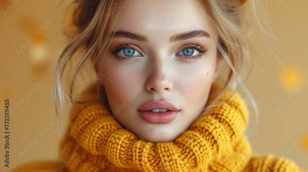 hat and scarf, her blue eyes gleam hat and scarf, her blue eyes gleam