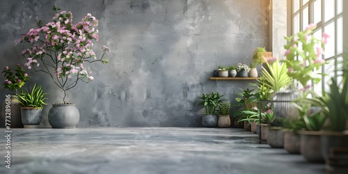 Oasis of Organic Tranquility Blooming Flowers Amid Concrete Backdrop Copy Space for Display