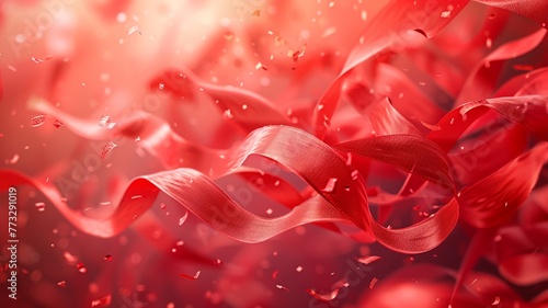 Dynamic illustration of crimson ribbons unfurling in mid-air celebration