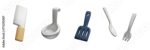 3D vector set of kitchen utensils for culinary use.