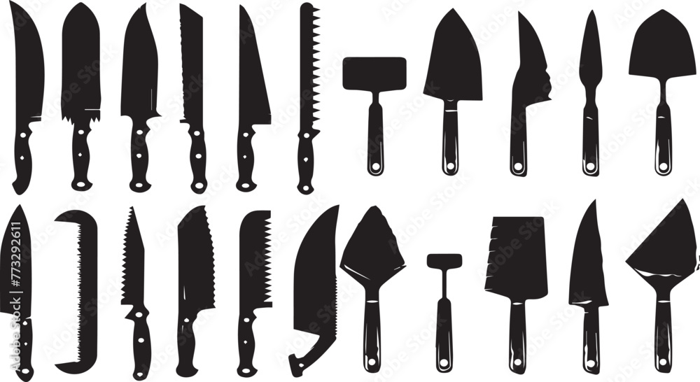 Set of knives black and White Silhouette vector illustration. Stock ...