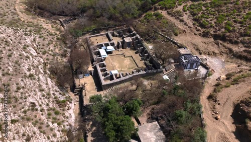 Jaulian ancient Buddhist Stupa and monastery, located in Taxila, Punjab, Pakistan, Asia. Aerial Drone Shot photo