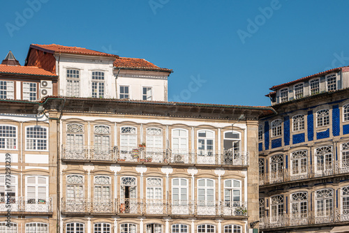 View of lago do toural, architectural details in Guimaraes, Portugal