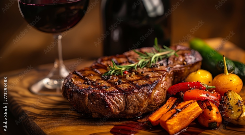 A tight shot of a plate laden with food, foregrounded by a glass of wine A glass of wine sits in the background A tight shot of a plate laden with food, foregrounded by a glass of wine A glass of wine sits in the background