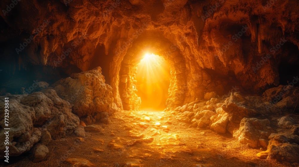   The light at the end of the tunnel shines brightly, emanating from its source within the tunnel's end