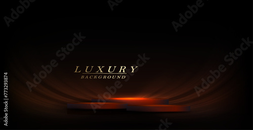 Illustration with a bright red podium on a dark background.