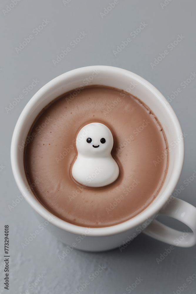 Hot Chocolate with a cute happy marshmallow Hot Chocolate with a cute happy marshmallow