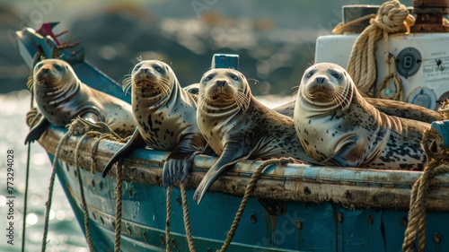Seals caught in fishing nets on boats world ocean day world environment day Virtual image photo