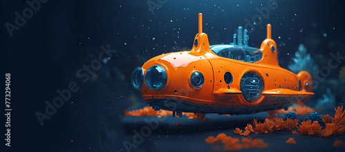 technological submarine, nautilus in the water column, 3D image generative by ai.. photo