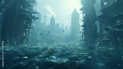 Disarray of a Huge City Underwater (8K Photographic)