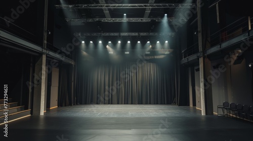 empty stage of a small blackbox theater