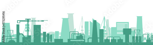 Artistic design silhouette industrial factory. Manufacturing industrial plant, factory silhouette, building of enterprise scene, manufacture industry exterior. Vector illustration