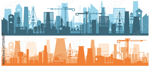 Artistic design silhouette industrial factory. Manufacturing industrial plant, factory silhouette, building of enterprise scene, manufacture industry exterior. Vector illustration