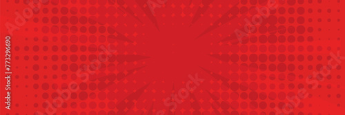 Pop art comic book strip cover design. Explosion, isolated retro style comics radial red background. Halftone colored background frame