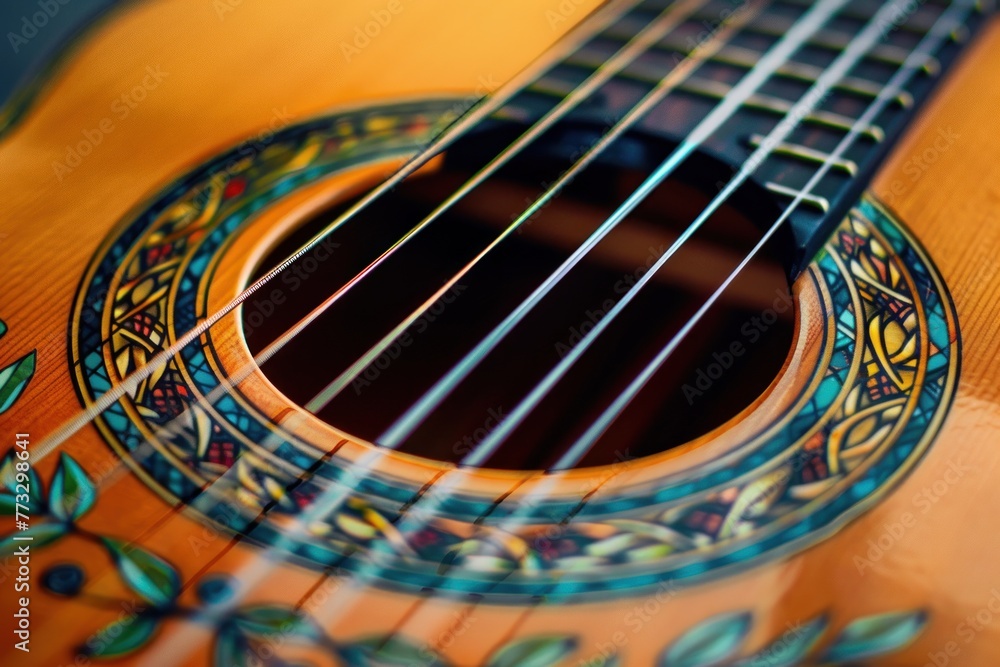 view of guitar strings and sound hole